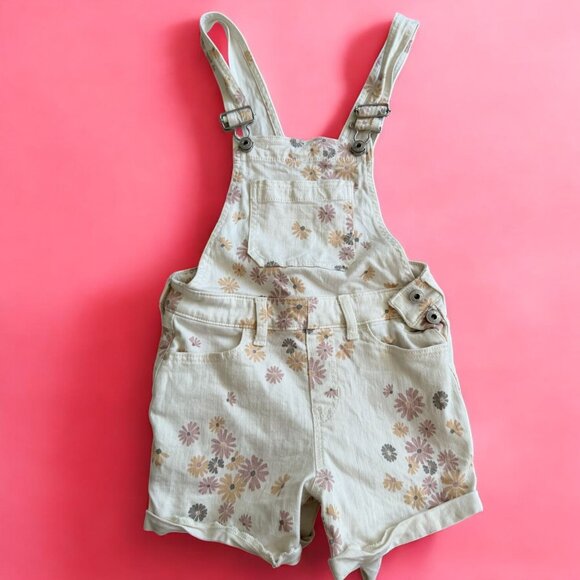 ABERCROMBIE KIDS Girls Floral Beige Overalls Shorts Size 9/10 - Picture 1 of 7